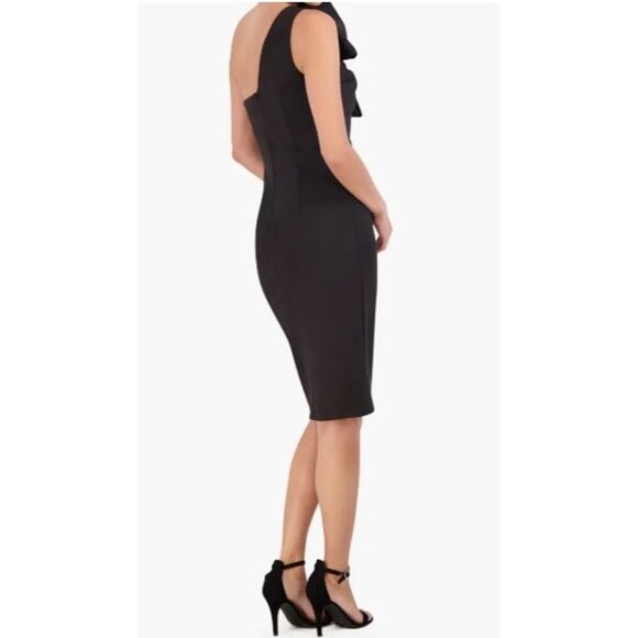 Eliza J Womens Black Bow Detail One Shoulder Scuba Crepe Cocktail Dress Sz 6 New - Picture 2 of 8